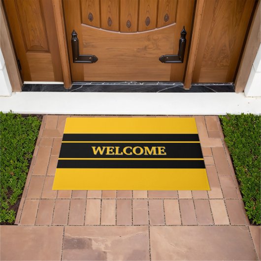 Welcome  black &yellow Door Mat ドアマット (室外)