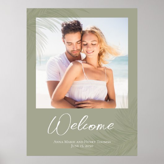 Welcome Botanical Tropical Palm Leaves Wedding ポスター (正面)