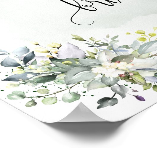 Welcome bridal shower Eucalyptus succulent green ポスター (角)