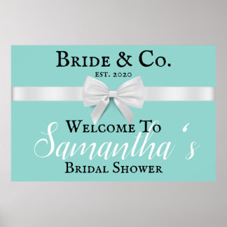 Welcome Bridal Shower Sign Classic Theme White Bow ポスター