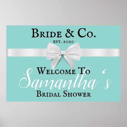 Welcome Bridal Shower Sign Classic Theme White Bow ポスター (正面)