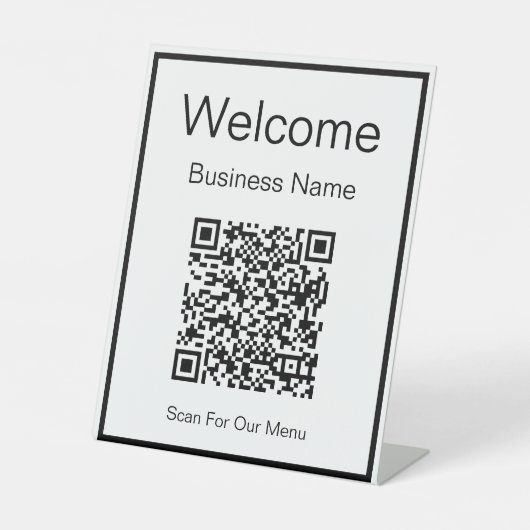 Welcome Business Name Scan QRコードをメニューに追加 台座サイン (正面)