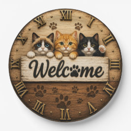 Welcome Cats Cute Trio of Kittens Rustic Farmhouse ペーパープレート