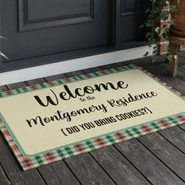 Welcome Classic Vintage Plaid Funny Typography ドアマット