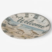 Welcome Coastal Seabirds Rustic Beach House  ペーパープレート (アングル)