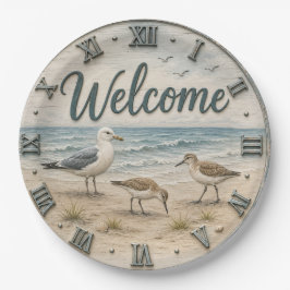 Welcome Coastal Seabirds Rustic Beach House ペーパープレート
