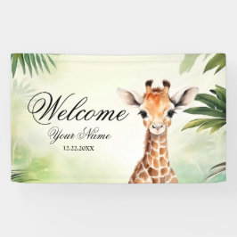 Welcome Cute Giraffe Jungle Baby Shower Party 横断幕