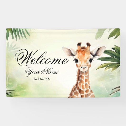 Welcome Cute Giraffe Jungle Baby Shower Party 横断幕 (横)