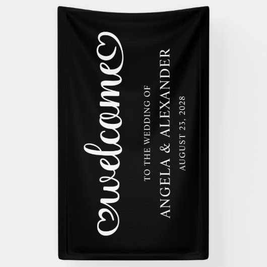 Welcome Cute Hearts Script Wedding 横断幕 (縦)