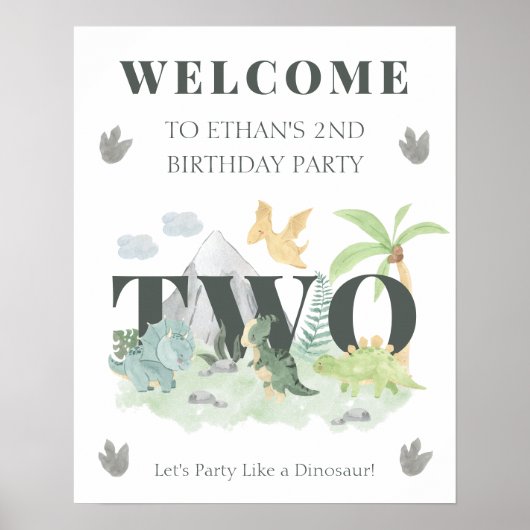 Welcome Dinosaur 2nd Birthday Boy Cute Jungle ポスター (正面)