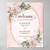 Welcome Dusty Pink Eucalyptus Wedding Sign Art ポスター (正面)