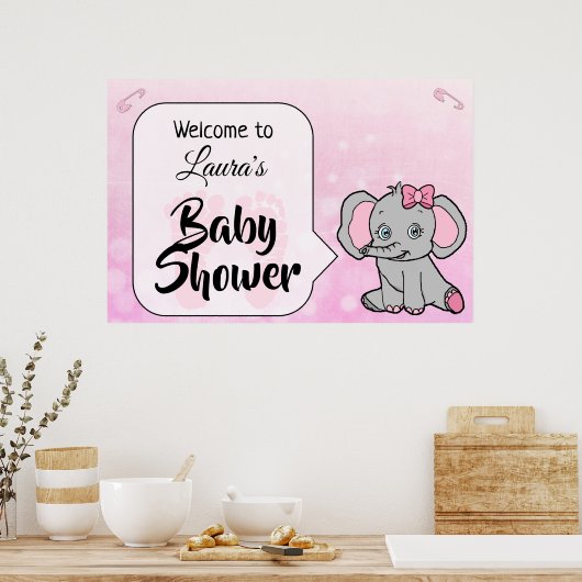 Welcome Elephant Themed Baby Shower Banner ポスター (キッチン)