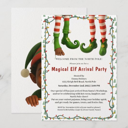 Welcome Elf Party | North Pole Arrival Celebration 招待状 (正面/裏面)