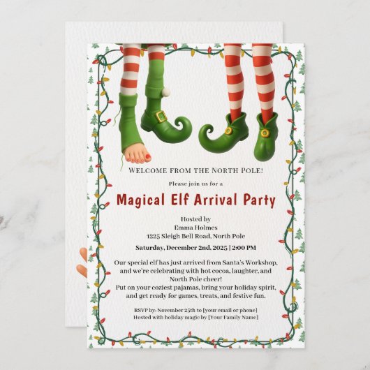 Welcome Elf Party | North Pole Arrival Celebration 招待状 (正面/裏面)