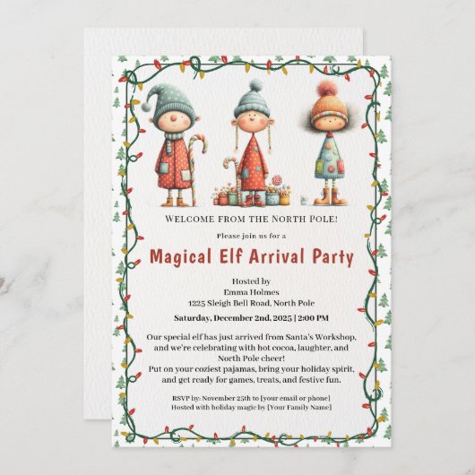 Welcome Elf Party | North Pole Arrival Celebration 招待状 (正面/裏面)