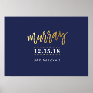 WELCOME EVENT POSTER faux gold name navy 28x20 ポスター