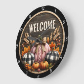 Welcome Fall Farmhouse Pumpkins Autumn Decor ラージ壁時計 (傾斜)