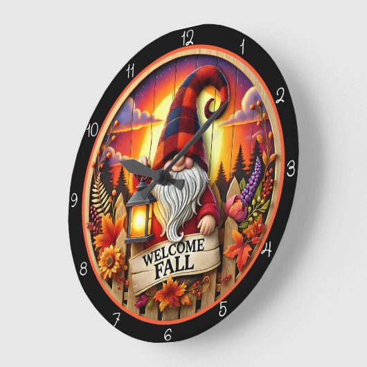 Welcome Fall Gnome ラージ壁時計 (傾斜)