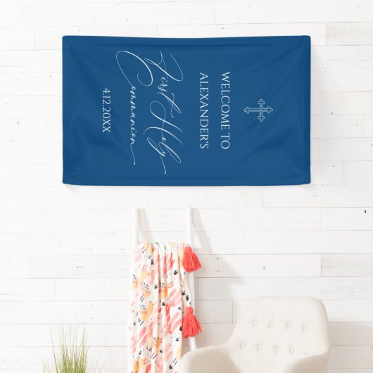 WELCOME FIRST COMMUNION banner custom BLUE 横断幕 (インサイチュ)