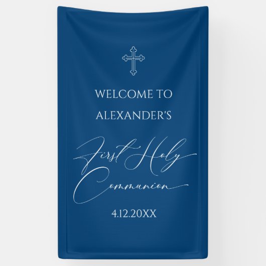 WELCOME FIRST COMMUNION banner custom BLUE 横断幕 (縦)