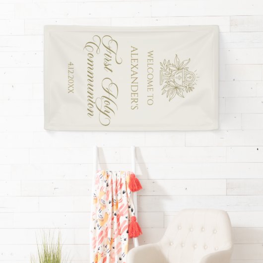 WELCOME FIRST COMMUNION banner custom marfil 横断幕 (インサイチュ)