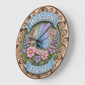 Welcome Friends Butterfly Garden ラージ壁時計 (傾斜)