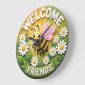 Welcome Friends Honey Bee Spring ラージ壁時計 (傾斜)