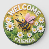Welcome Friends Honey Bee Spring ラージ壁時計 (正面)