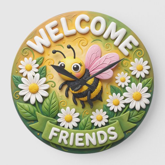 Welcome Friends Honey Bee Spring ラージ壁時計 (正面)