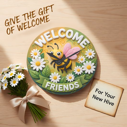 Welcome Friends Honey Bee Spring ラージ壁時計