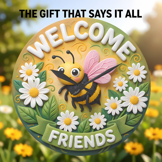 Welcome Friends Honey Bee Spring ラージ壁時計