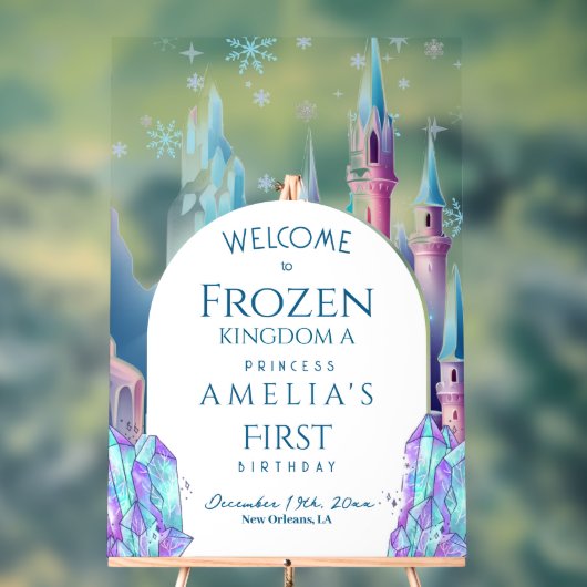 Welcome Frozen Kingdom 1st Birthday Cartoon Castle アクリルサイン (ニュートラル)