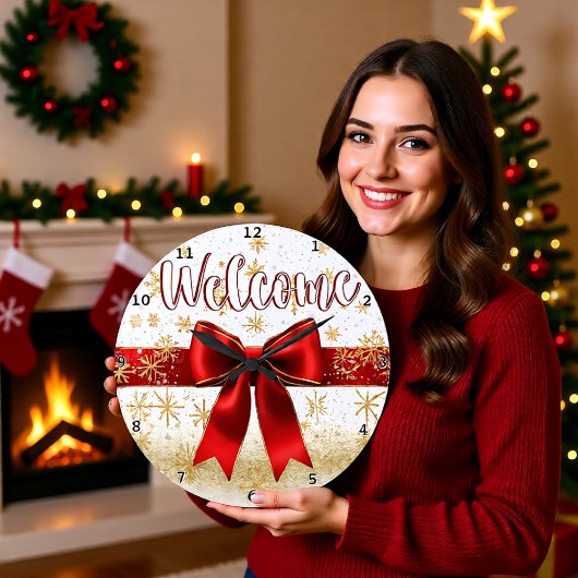 welcome gold red ラージ壁時計