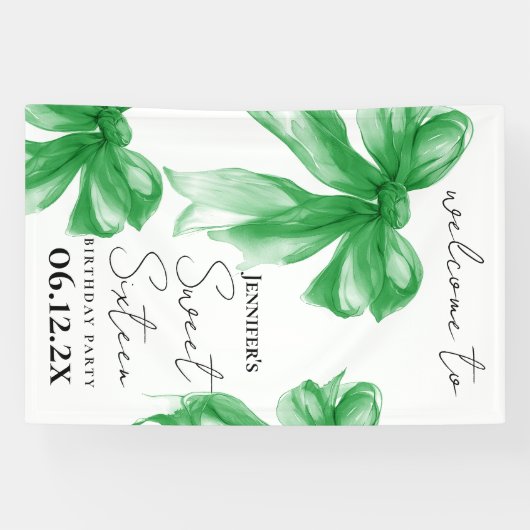 Welcome Green Bow Coquette Script Sweet 16 横断幕 (横)