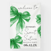 Welcome Green Bow Coquette Script Sweet 16  横断幕 (縦)