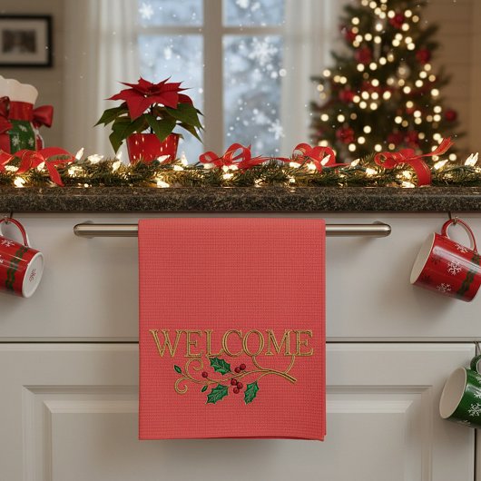 Welcome holly christmas guest  キッチンタオル