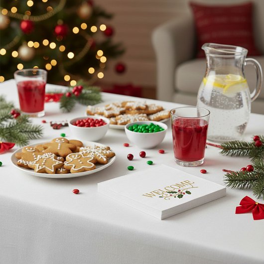 Welcome holly christmas guest  スタンダードカクテルナプキン