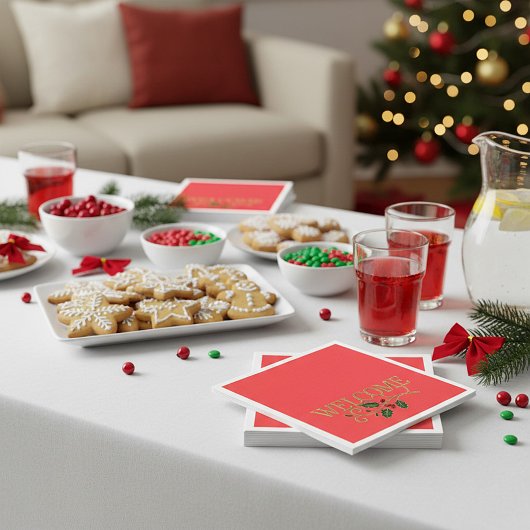 Welcome holly christmas guest  スタンダードカクテルナプキン