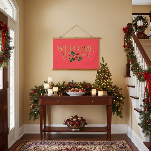 Welcome holly christmas guest  吊り下げ型タペストリー