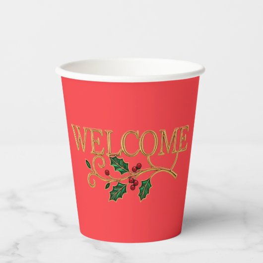 Welcome holly christmas guest  紙コップ (正面)