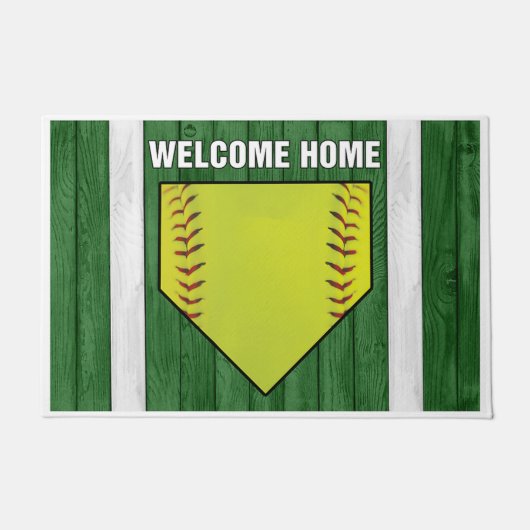 Welcome Home Baseball Design ドアマット (正面)