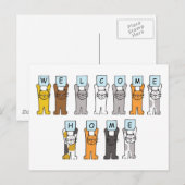 Welcome Home Cute Cartoon Cats ポストカード (正面/裏面)