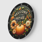 Welcome Home Floral Pumpkin Autumn ラージ壁時計 (傾斜)