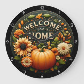 Welcome Home Floral Pumpkin Autumn ラージ壁時計 (正面)