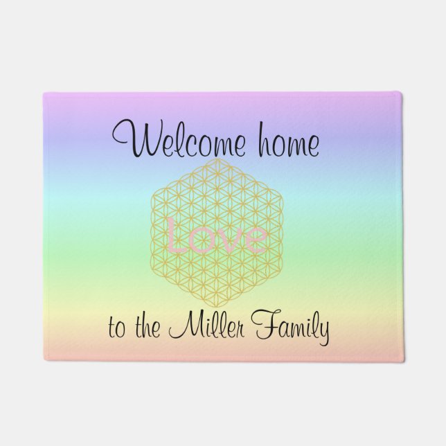 Welcome Home flower of life love ドアマット (正面)
