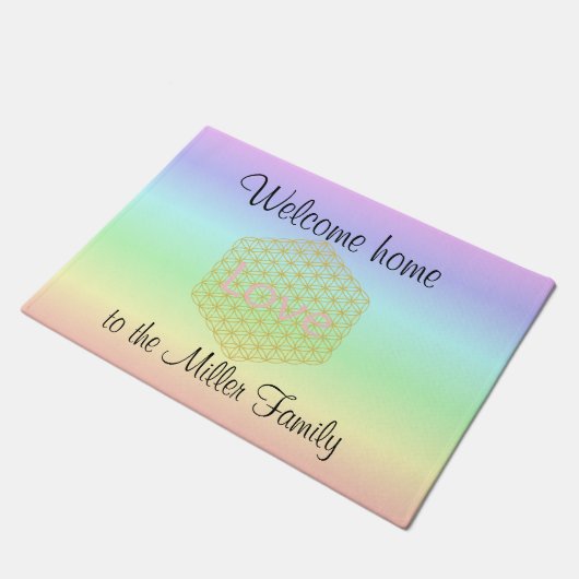 Welcome Home flower of life love ドアマット (アングル)