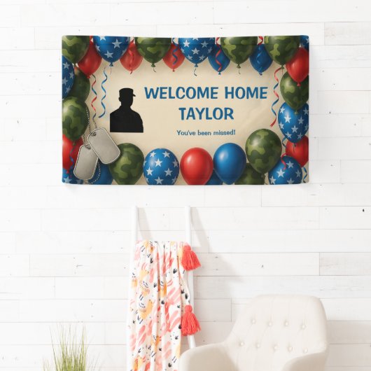 Welcome Home Military Banner – Custom Name Balloon 横断幕 (インサイチュ)