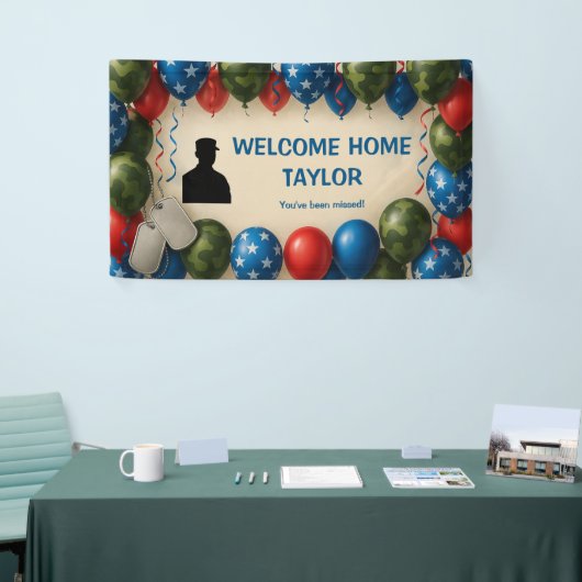Welcome Home Military Banner – Custom Name Balloon 横断幕 (トレードショー)