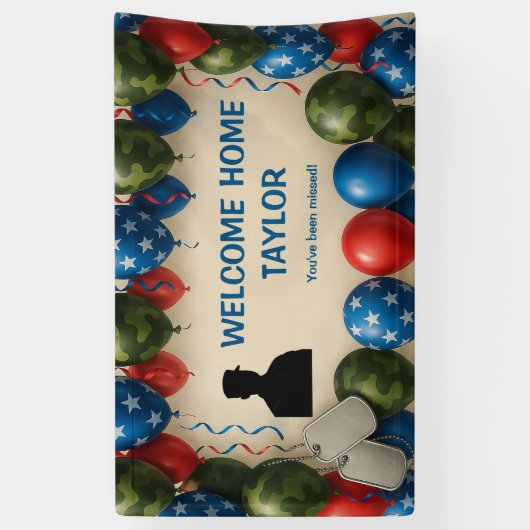 Welcome Home Military Banner – Custom Name Balloon 横断幕 (縦)