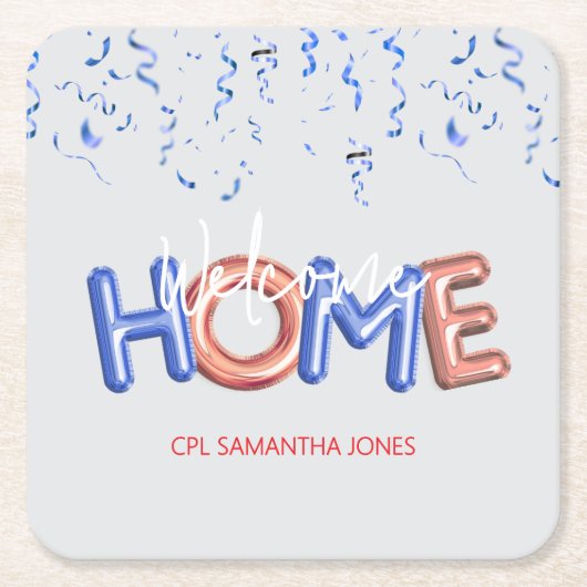 Welcome Home Patriotic Military Hero Party スクエアペーパーコースター (正面)